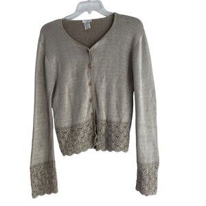 Vintage TWH Cotton Sweater Cardigan Sz M – Made in USA Crochet Hem Grannycore